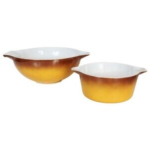 VTG 70s Pyrex Old Orchard Brown Ombre 1.5 qt Casserole Dish 4 qt Cinderella Bowl